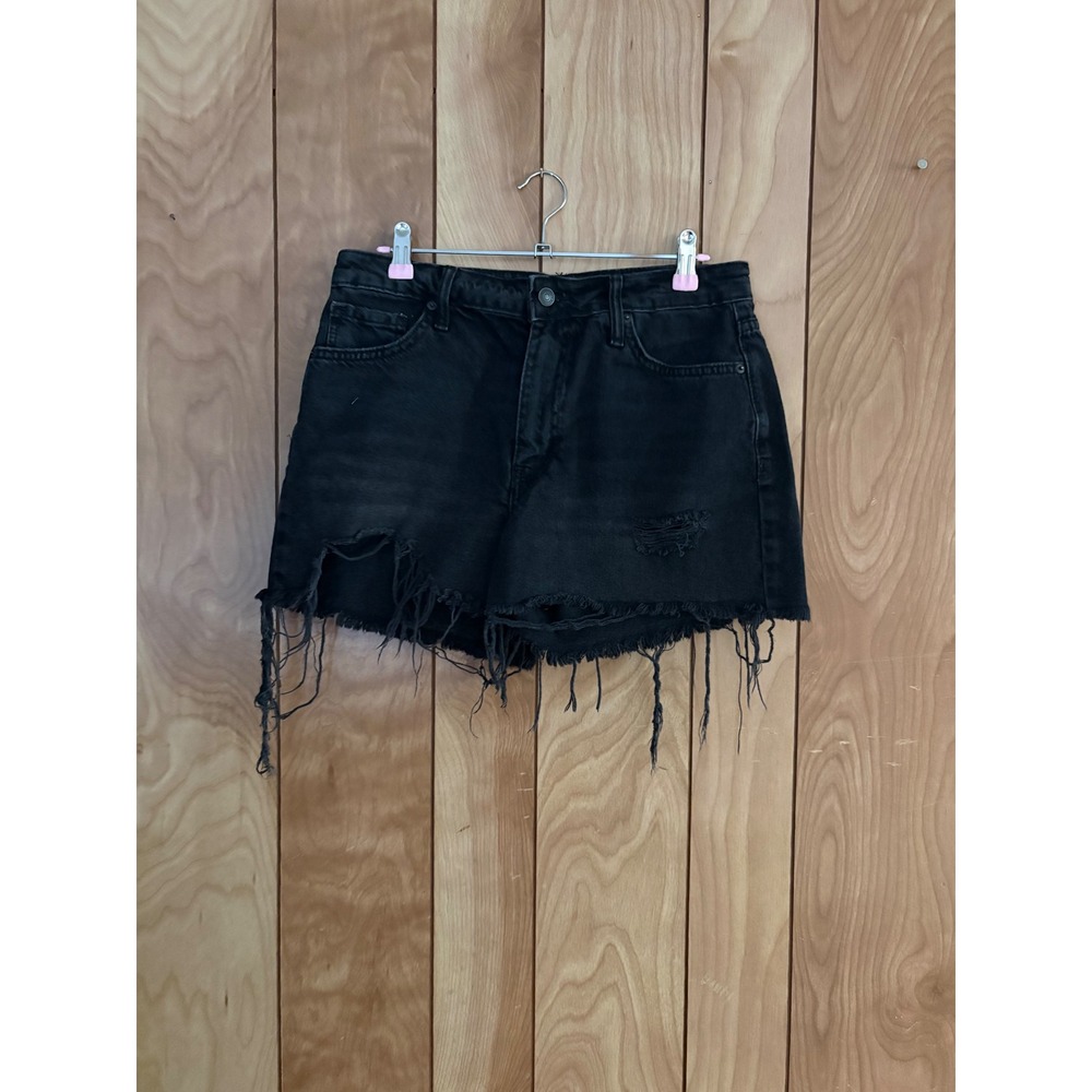 Forever 21 Premium Black Distressed Denim Shorts High Rise Raw Hem Size 27